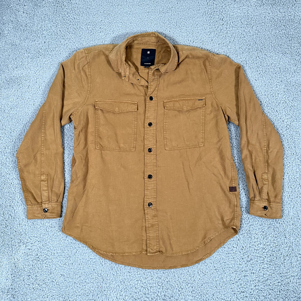 G Star Raw Shirt Men's Large Khaki Button Up Rovic BF Long Sleeve Lyocell